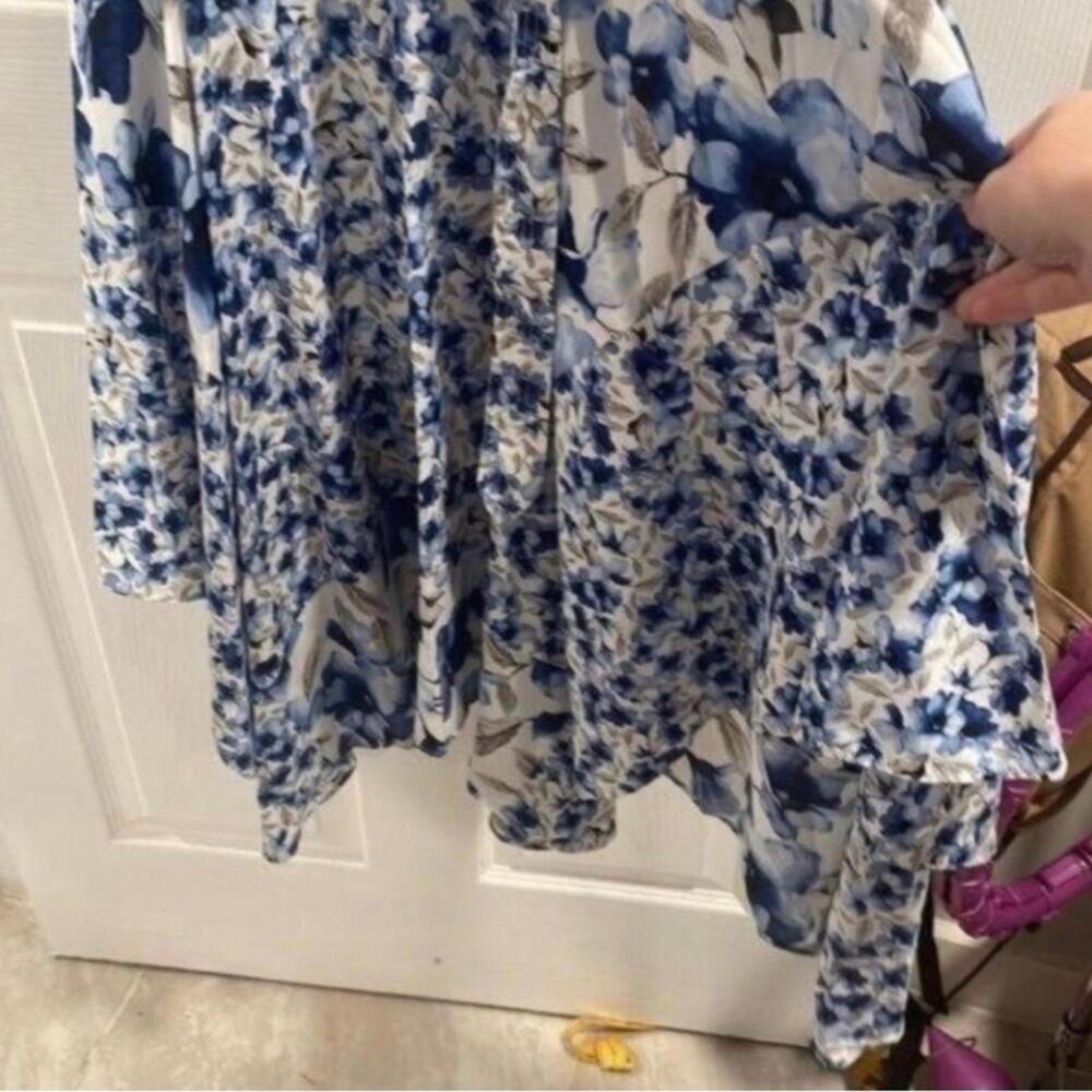 NWT Calvin Klein Blue Floral Sleeveless Drop Waist Handkerchief Hem Midi - Picture 5 of 13